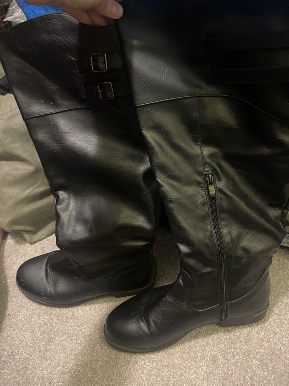 Black Tall Faux Leather Riding Boots